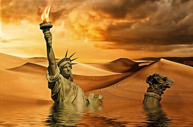 apocalyptic scene statue of liberty 1/2 under water