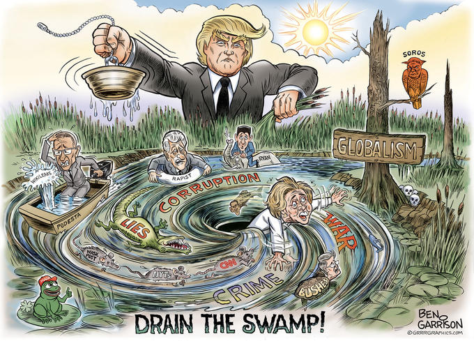 Drain the swamp Trump cartoon