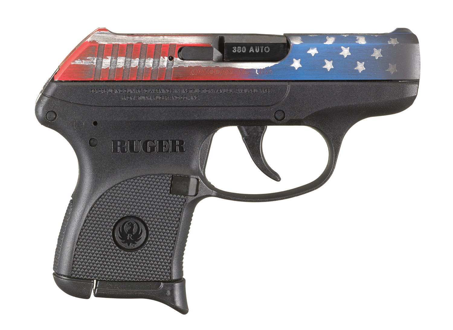 Ruger 380 LCP with American flag on slide
